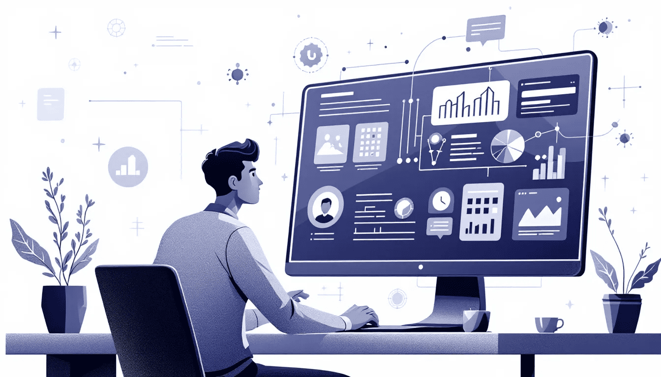 A person evaluating portfolios and case studies of software development companies.