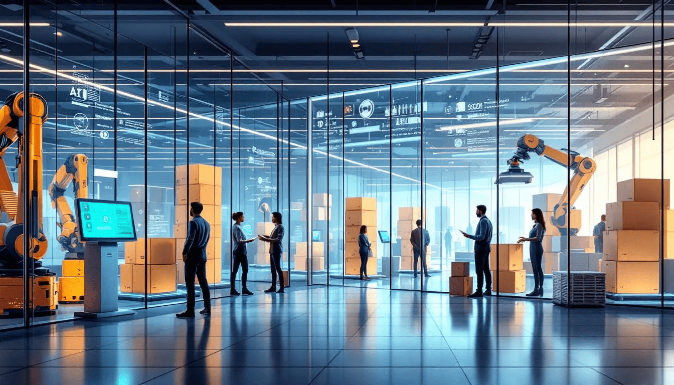 An illustration showing AI integration with existing systems in a self storage facility, highlighting customer interactions.