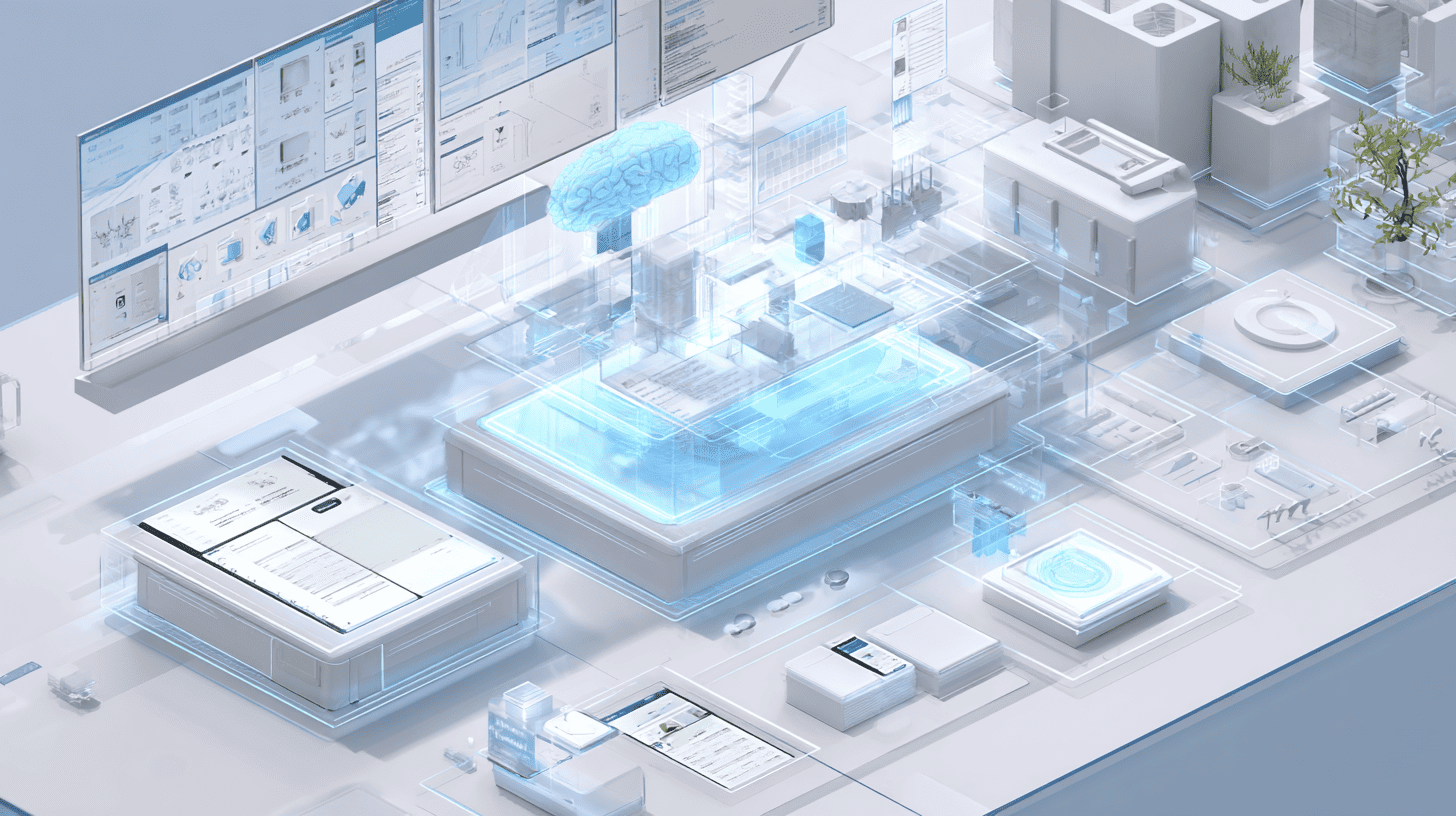 Team planning a bespoke software solution with process maps and product screens