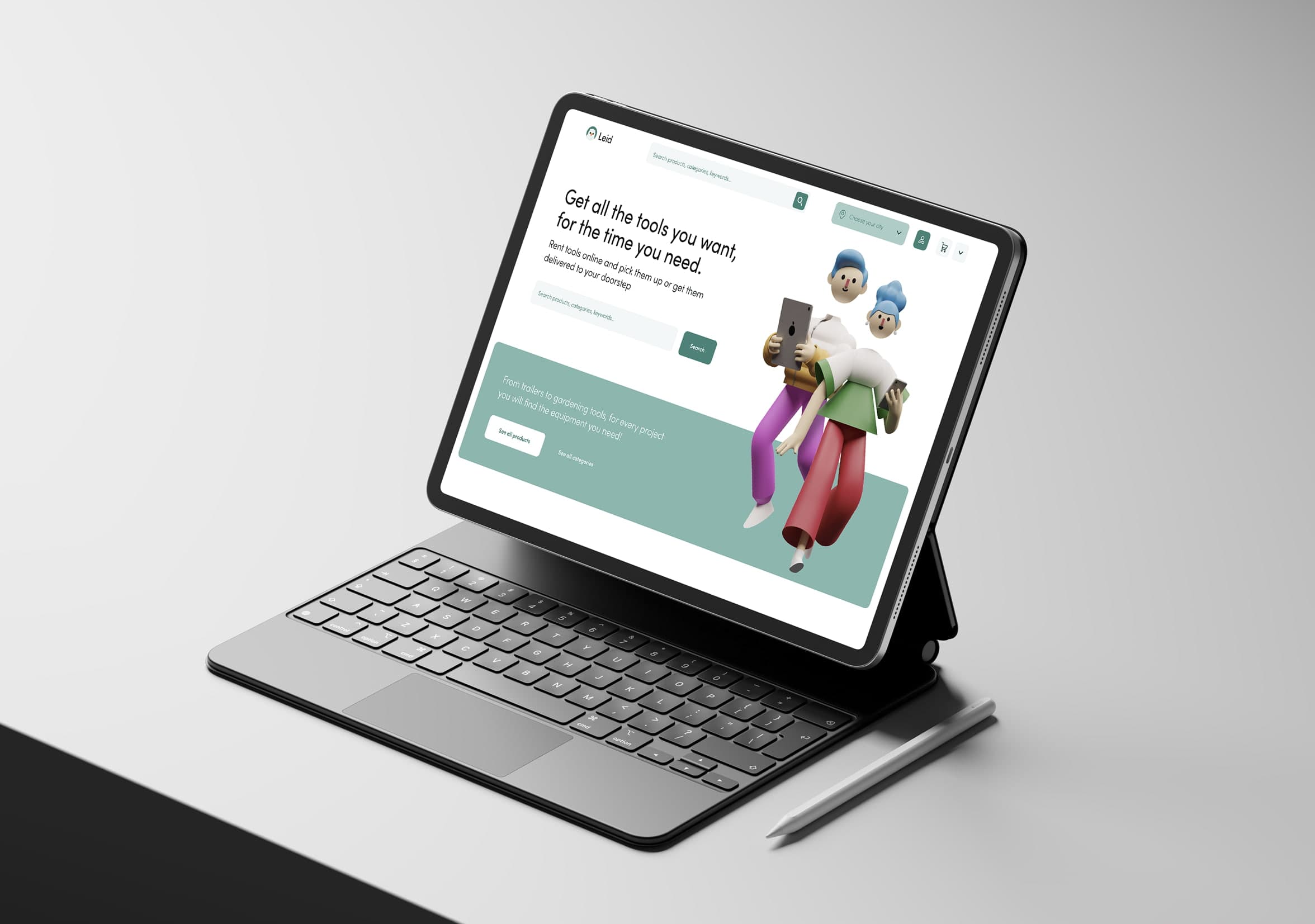 Sustainable tool-rental e-commerce MVP—Leid platform on laptop and mobile for Norway startup