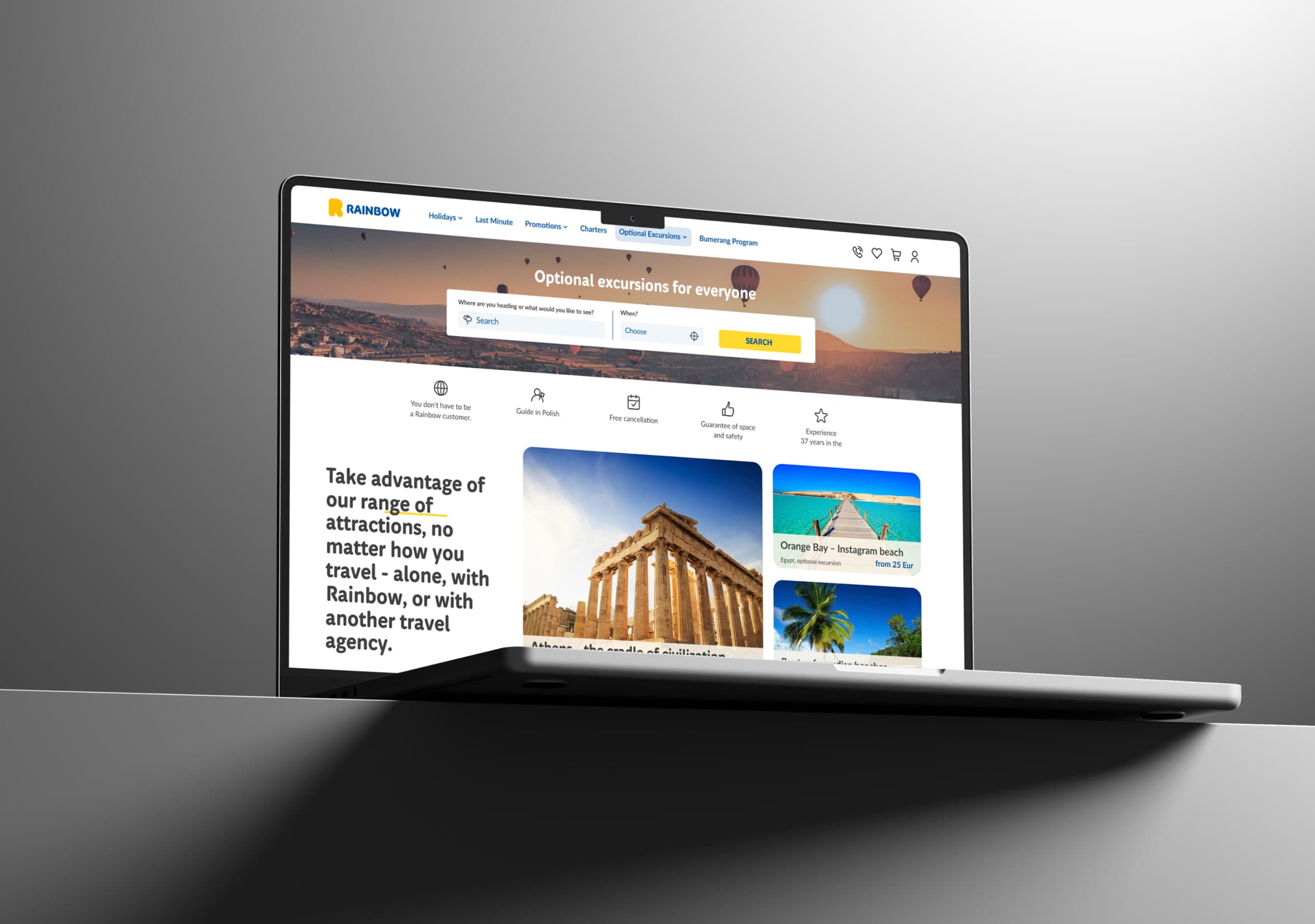 Optional excursions web and mobile UX redesign—Rainbow Tours' standalone attractions platform