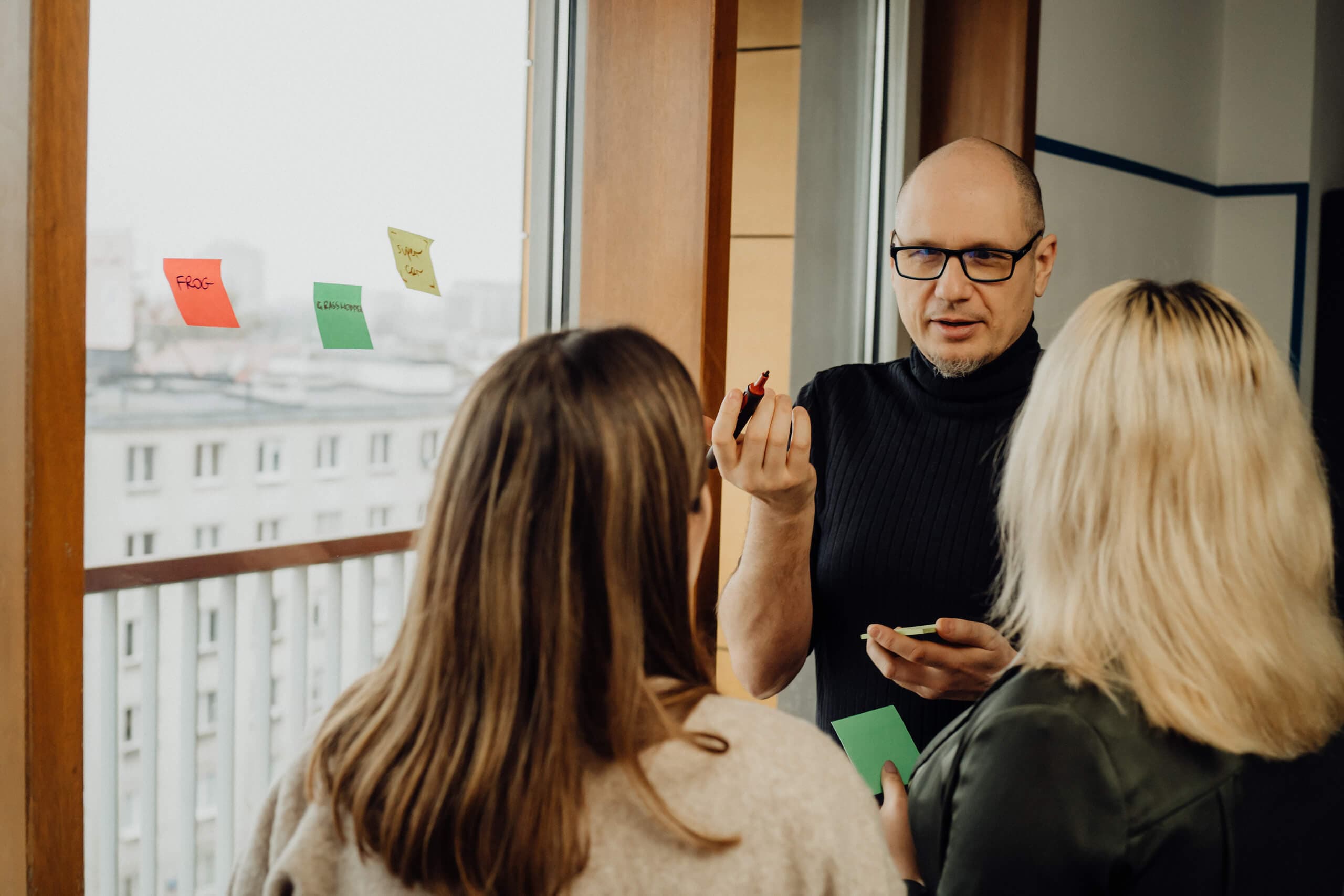 Team brainstorming over software development roadmap