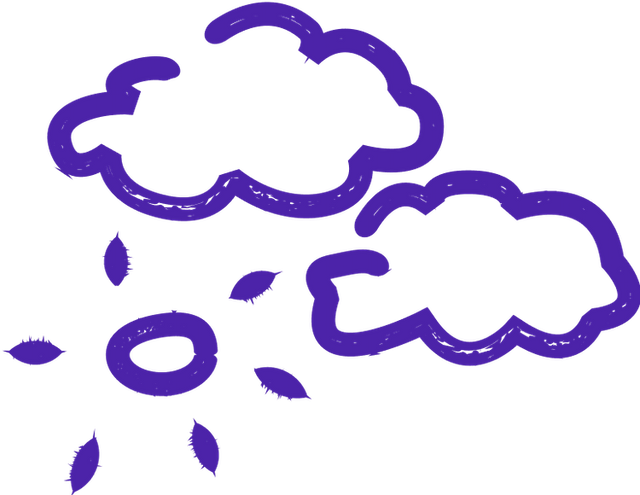 Illustration of purple clouds and sun
