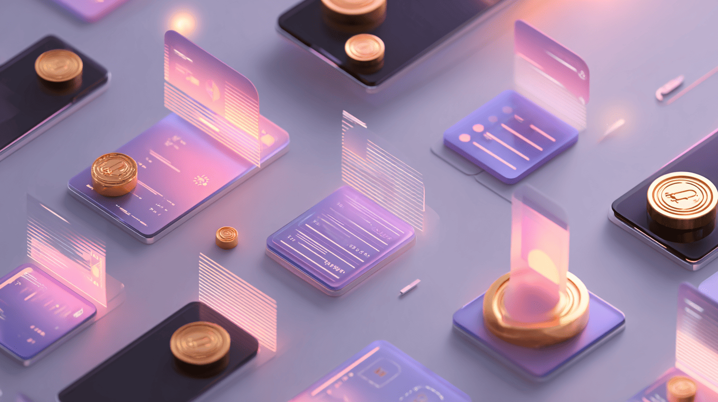 Modern mobile banking app interface showing payments, insights, and security features