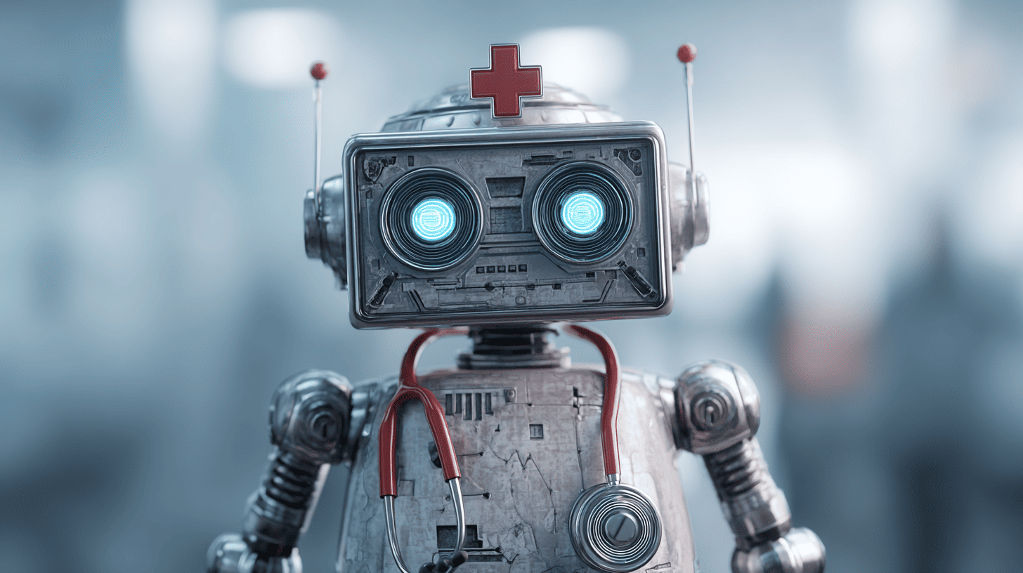 Futuristic concept of AI-powered healthcare technology with virtual diagnostics, wearables, and patient monitoring systems