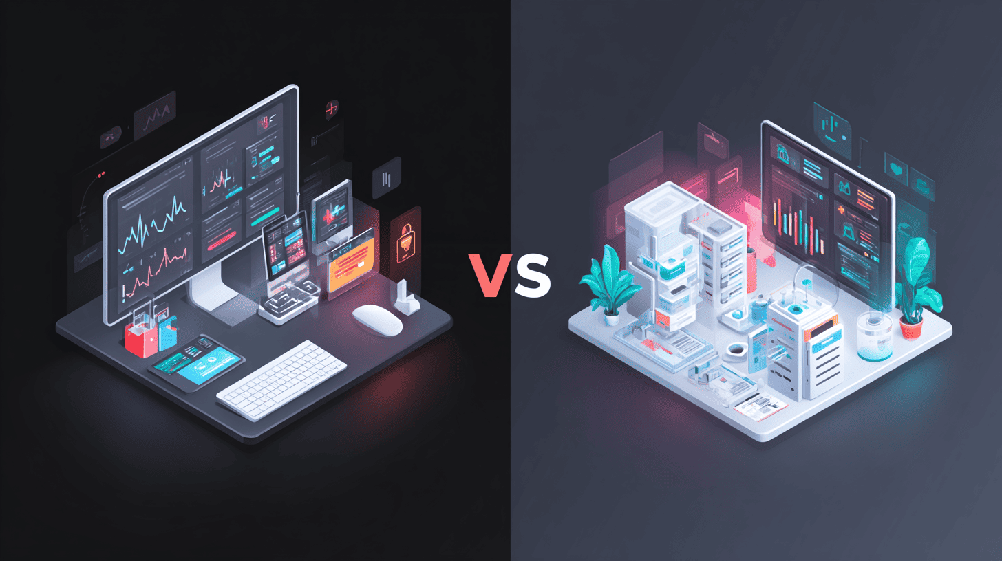 Comparison illustration showing tailored healthcare software on one side and standardized off-the-shelf tools on the other.